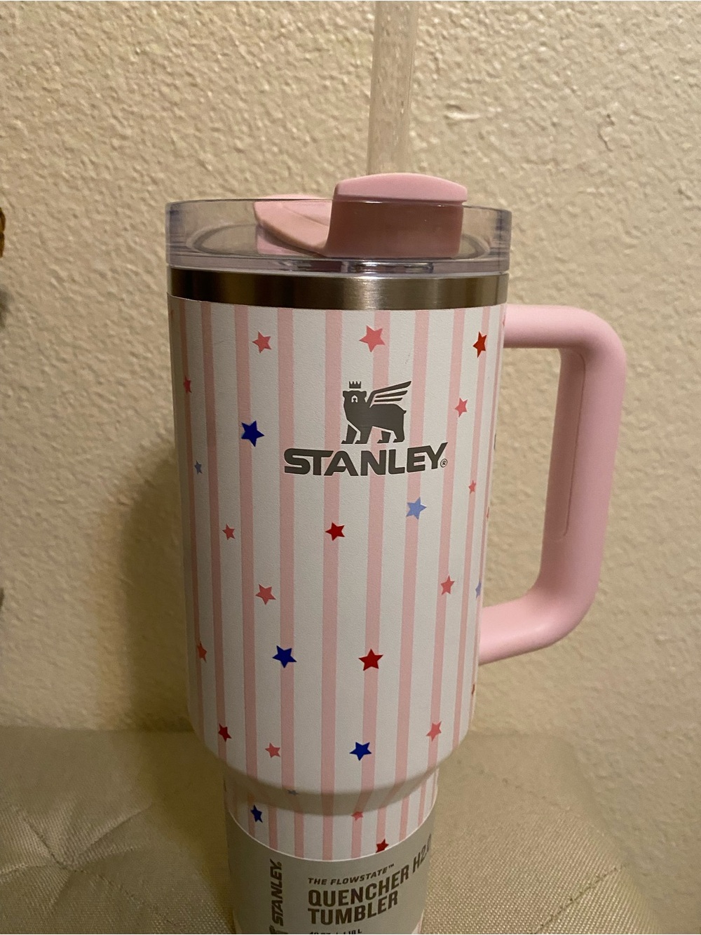Stanley Pink and Red Star Stripe Travel Mug